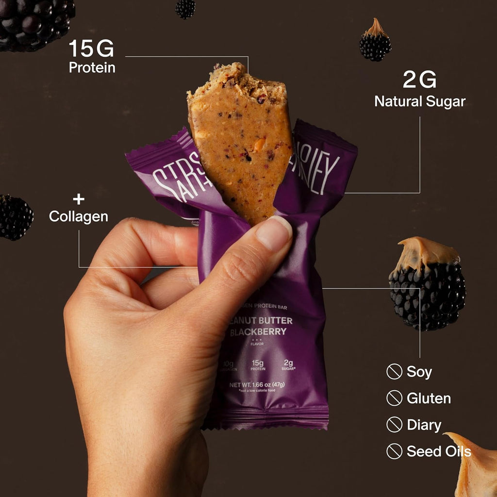 Stars + Honey Protein Bars - Peanut Butter Blackberry, 15g Protein, 2g Sugar, w/Collagen Keto Friendly Snack - Gluten, Dairy, Seed Oil, & Soy Free - High-Protein Snacks for Energy & Recovery -10 pack