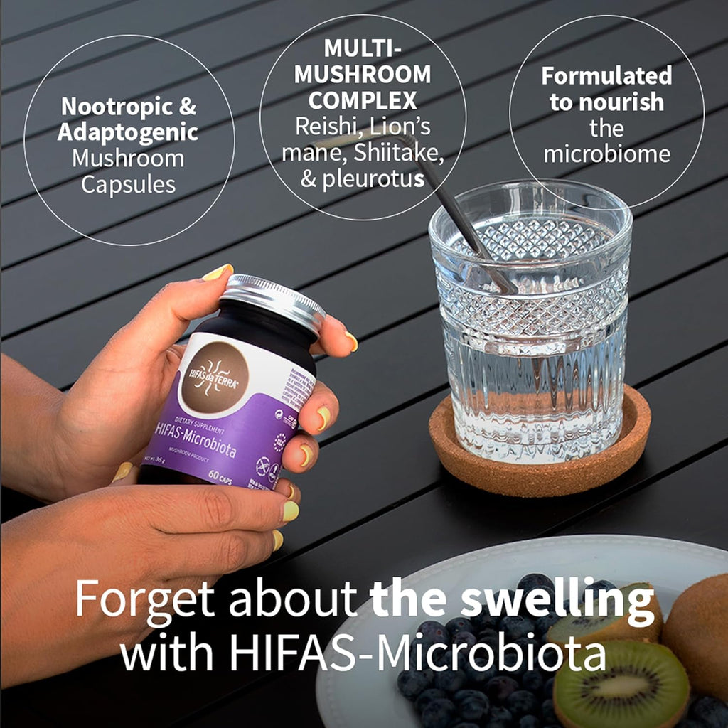 Hifas da Terra HIFAS-MICROBIOTA - Organic Mushroom Complex Supplement with Lion's Mane, Reishi, and Shiitake, Nootropic & Adaptogenic Mushroom Capsules for Adults, Gut, Immune & Brain Health - 60 Caps