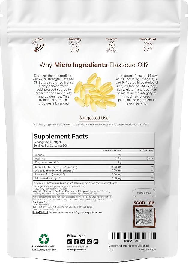 Flaxseed Oil 1,400mg, 300 Liquid Softgels | Flaxseed Oil Supplement with Omega 3, 6, & 9 Fatty Acids + DHA & Alpha Linolenic Acid (ALA) | Fish Free Omega Source | Non-GMO