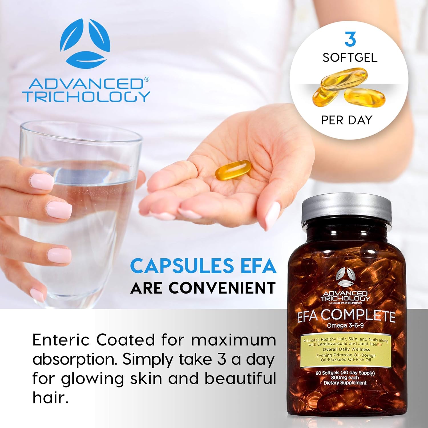 EFA Complete with Optimal Omega 3 6 9 Levels of Potency Flax Oil, Fish Oil, Borage Oil, and Evening Primrose Oil 800mgs (90count) 3rd Party Tested - High in GLA and 369 Omegas