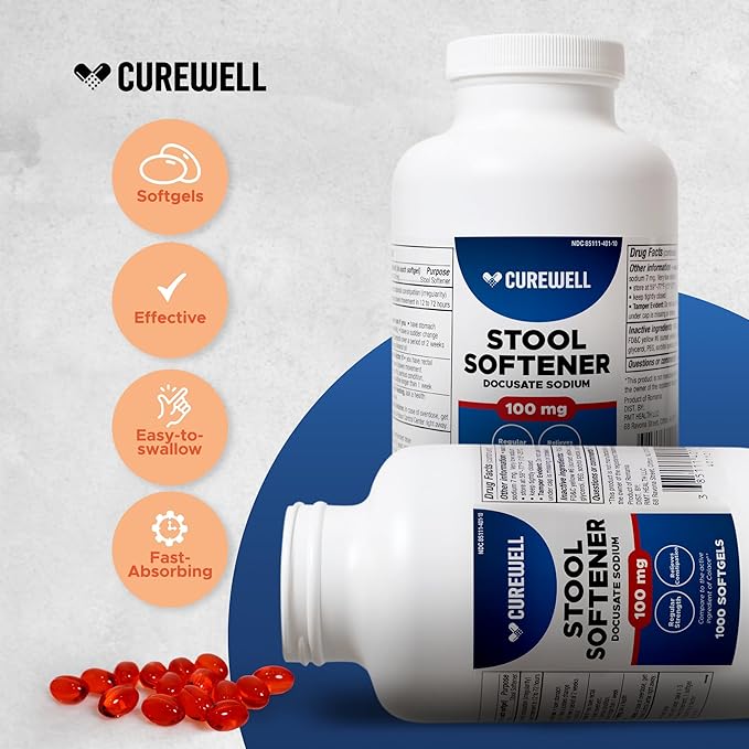 Stool Softener Docusate Sodium 100mg Softgels (1000 Count) | Gentle Non-Stimulant Laxative for Constipation & Irregularity | Comfortable Constipation Relief Stool Softener for Men & Women