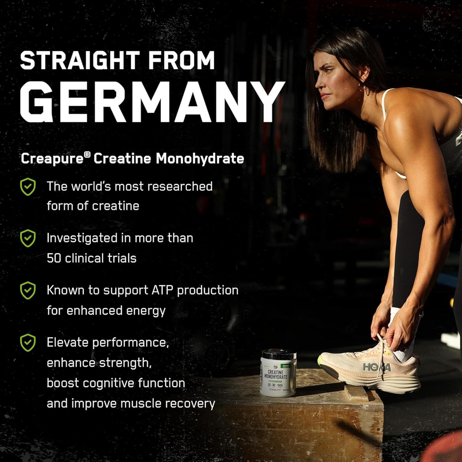 SteelFit Creapure Creatine Monohydrate Powder, Unflavored - German Micronized Creatine Powder for Men & Women - Gym Workout Nutritional Supplements for Muscle Gain, Brain Health & Strength Building
