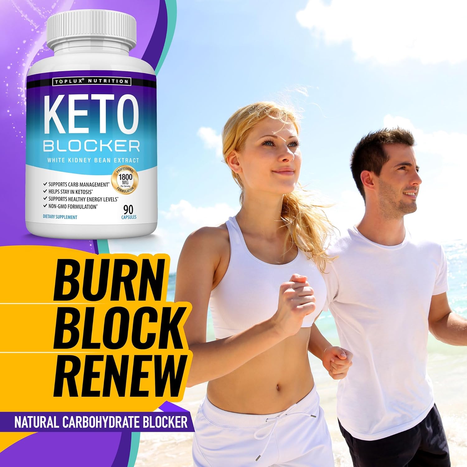 Toplux Keto Blocker Pills White Kidney Bean Extract - 1800 mg Natural Ketosis, Support Keto Diet, for Men Women, 90 Capsules, Supplement