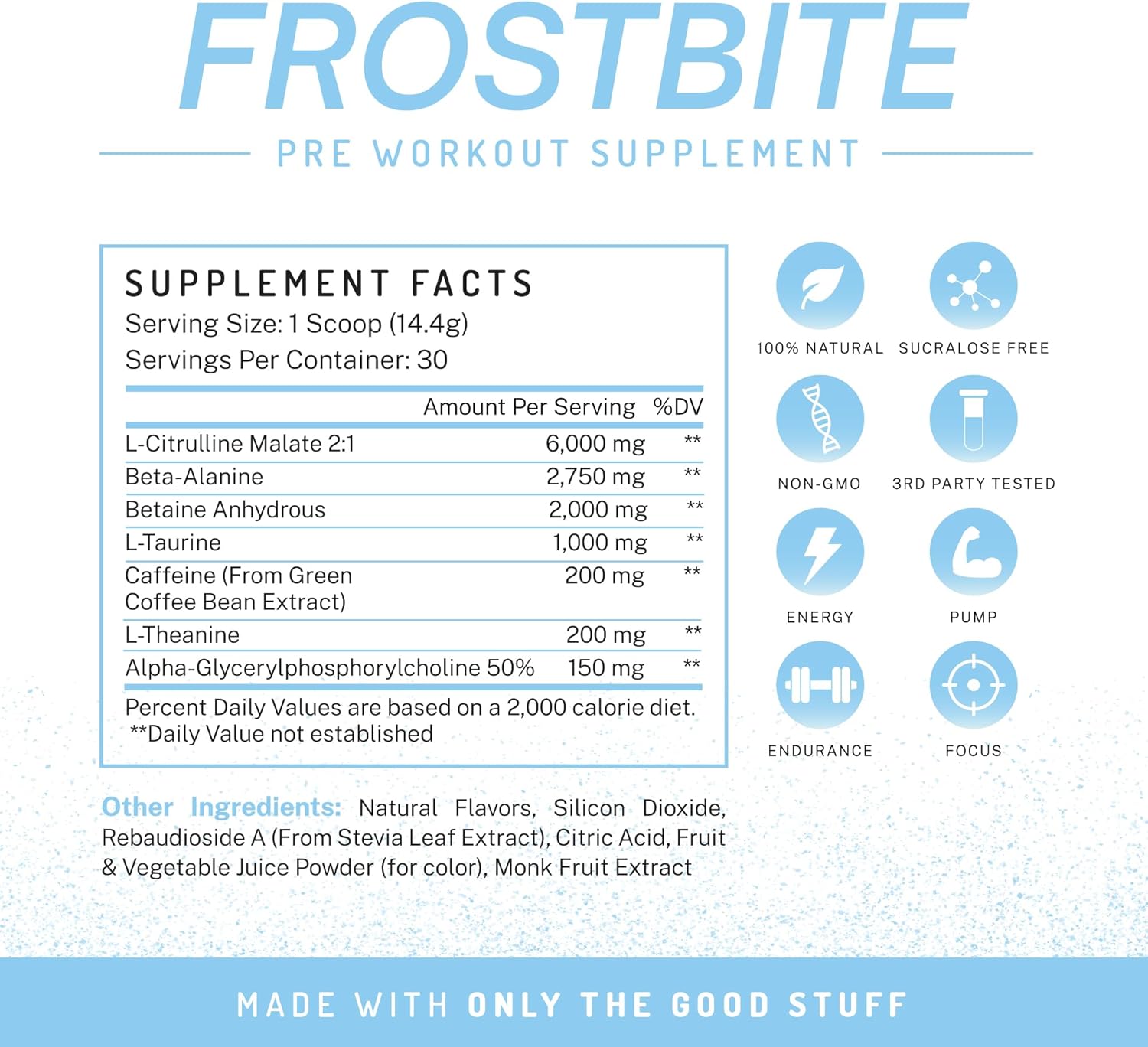 PWDRS Pre-Workout Powder, All Natural Pre Workout for Energy, Pump, Endurance & Strength, with Caffeine (Frostbite)