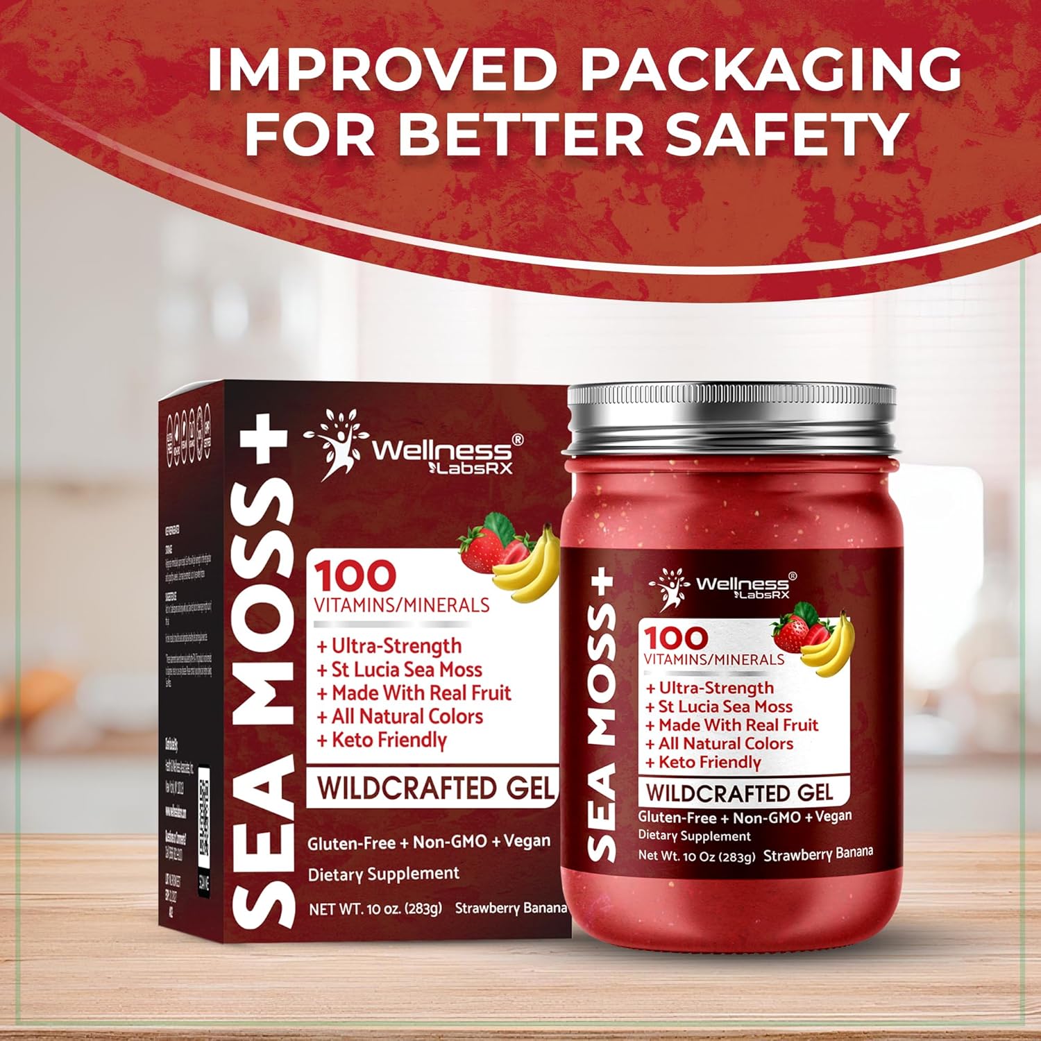 Irish Sea Moss Gel Raw - Wildcrafted Superfood Seamoss Gel - Strawberry Banana Flavor, Vitamin and Mineral-Rich from Pristine Caribbean Waters, Immune and Digestive Health Support - 10 oz.