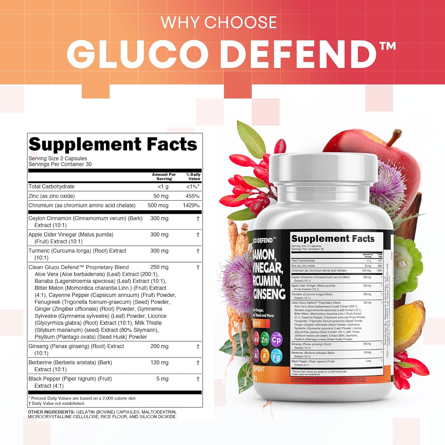 Clean Nutraceuticals Ceylon Cinnamon Turmeric Apple Cider Vinegar Ginseng Berberine Plus Bitter Melon Gymnema Milk Thistle Fenugreek