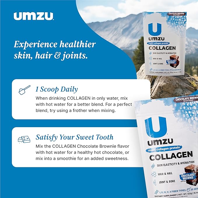 UMZU zuCollagen Multi Collagen Protein Powder, Chocolate – 5 Collagen Types I II III V X – High Protein Low Calorie Supplement for Hair Growth Skin Elasticity Joint Health and Daily Recovery Support