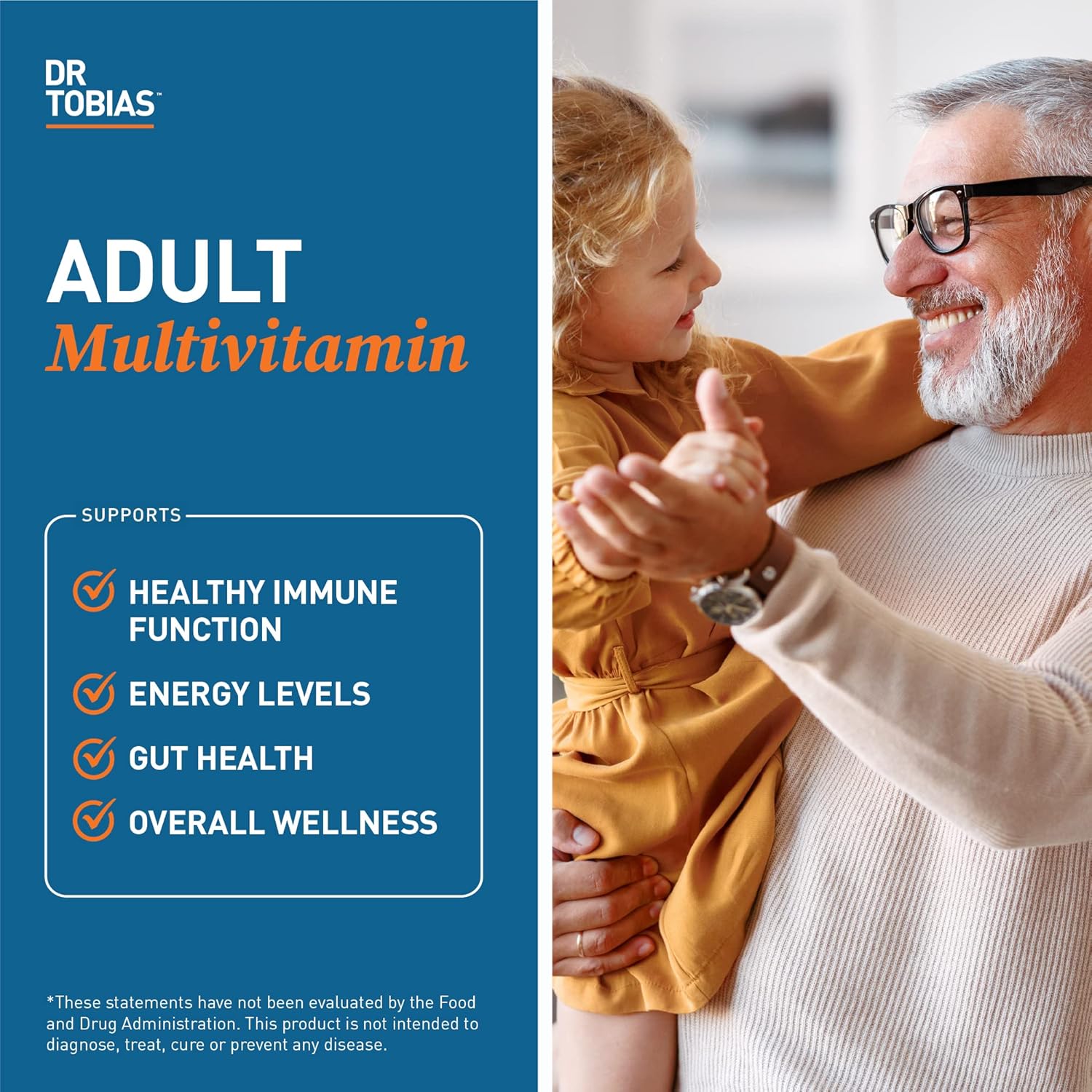 Dr. Tobias Adult Multivitamin for Women & Men, Immune Supporting Vitamins from 42 Fruits, Vegetables, Plus Probiotics, Vegan Multivitamins for Men & Women, Non-GMO, 180 Tablets, 60 Servings