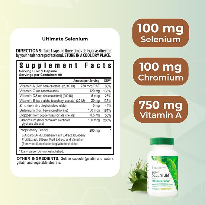 Youngevity Ultimate Selenium + Cofactors - Essential Mineral Supplement for Immune Support, Antioxidant Defense, Thyroid Function, and Cellular Health (I-selenomethionine) - (90 Capsules)