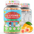L-Lysine Gummies 500/1000mg with Algae Omega 3, Vitamin B2, D3, K2, C for Adults & Kids 9+, Lysine Supplement Support Immune, Lip & Oral, Collagen Production, Brain, Bone Health, Sugar Free 1Pack