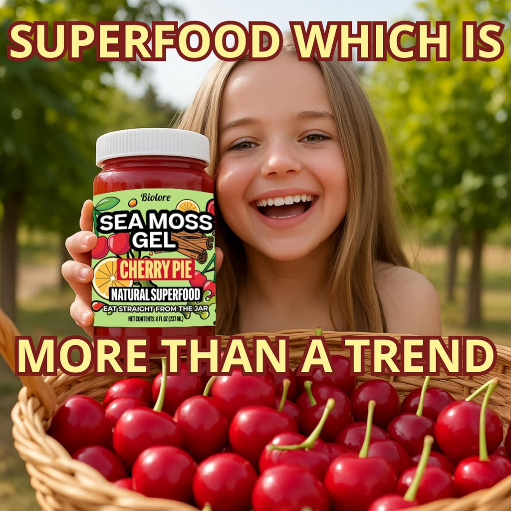 Biolore Sea Moss Gel Cherry Pie Made in USA Raw Wildcrafted Irish Seamoss Essential Vitamins Trace Minerals Vegan Superfood, Jam, Jelly & Sweet Spread Gifts - 8oz
