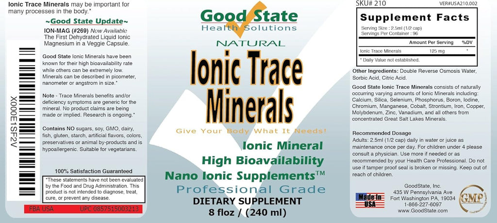Good State Liquid Ionic Trace Minerals (96 servings at 125 mg - 8 fl oz)