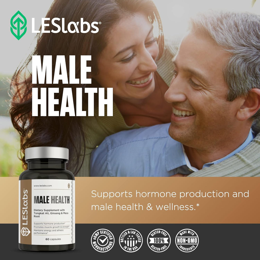 LES Labs Male Health – Enhance Hormone Production, Strength & Vitality, Drive & Endurance – Tongkat Ali, Ginseng, Maca & Boron – Non-GMO Supplement – 60 Capsules