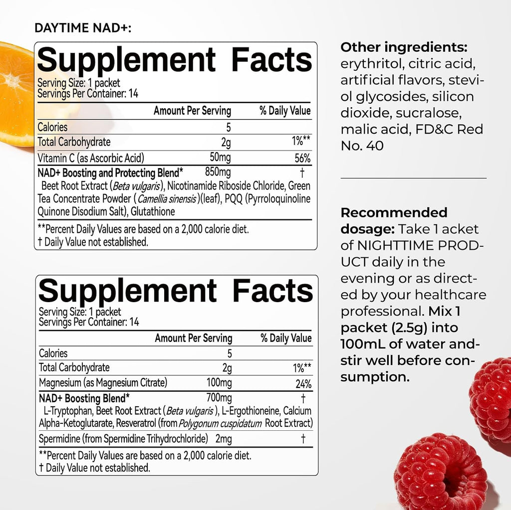 OxyEnergy NAD Supplement 1550 mg-Daytime Nicotinamide Riboside + Nighttime L-Tryptophan with Resveratrol, Glutathione, PQQ–24-Hour Uninterrupted for Energy, Anti-Aging & Cell Renewal,28 Packets