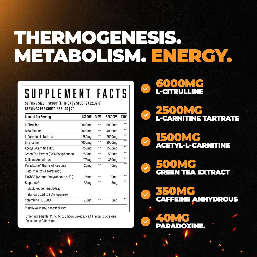 Wrecked Inferno - Thermogenic Pre Workout For Men & Women, Increase Energy, Boost Thermogenesis & Metabolism, Enhance Exercise Performance - Contains L-Citrulline, L-Carnitine, Beta-Alanine & More