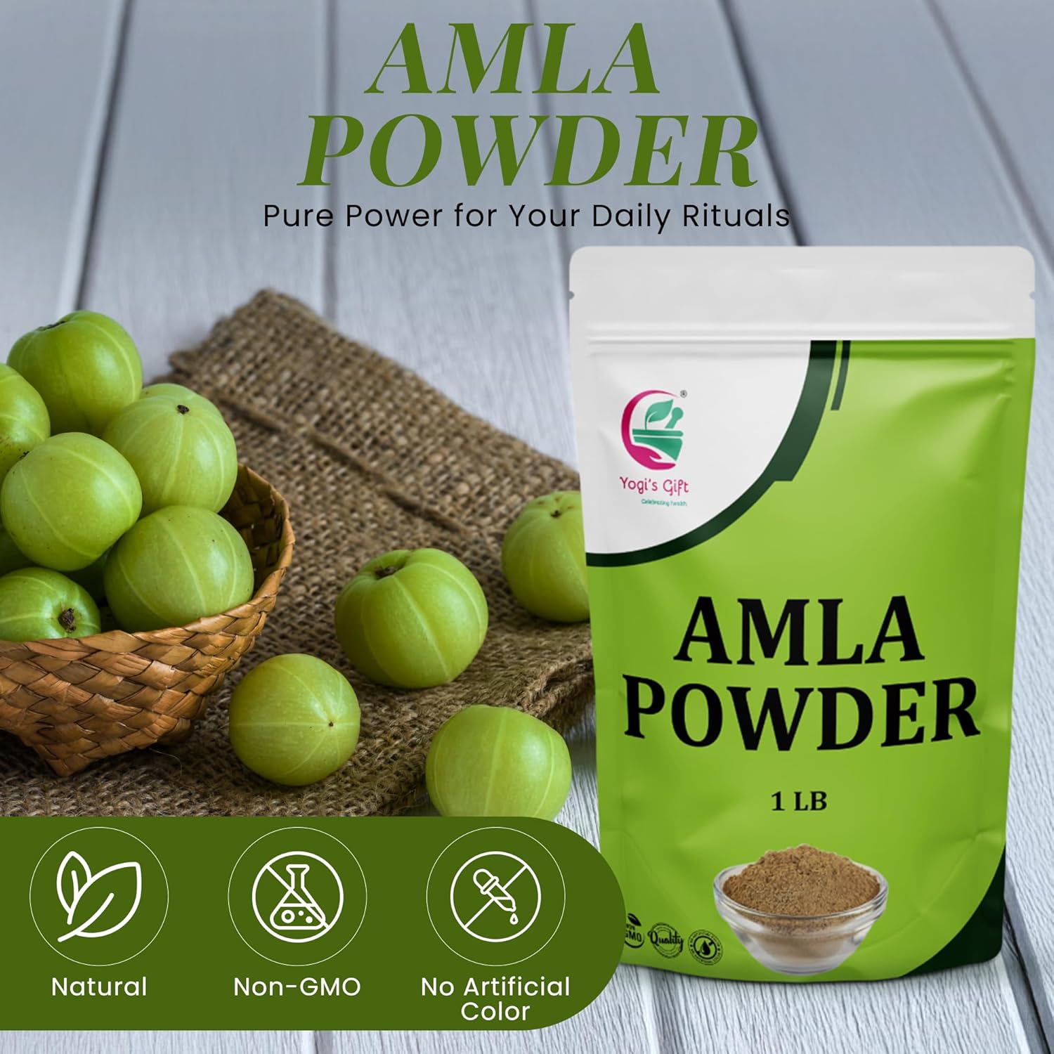 Amla Powder 1 LB, Finely Ground Raw Powder for Smoothies & Recipes, 100% Pure Indian Gooseberry powder, Resealable Bag for Freshness - By Yogi’s Gift®