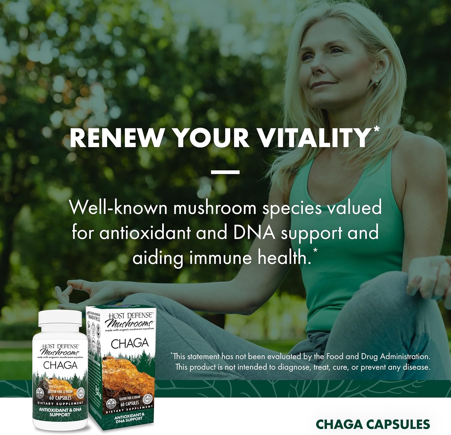 Host Defense Chaga Capsules - Immune System Support Supplement - Chaga Mushroom Capsules for Antioxidant Activity Support - Dietary Mushroom Supplement - 60 Capsules (30 Servings)*