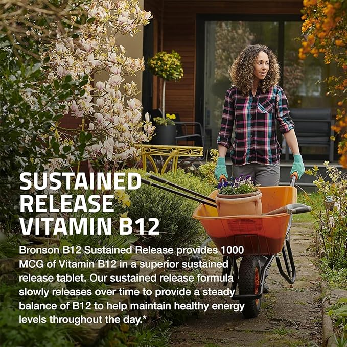 Bronson Vitamin B12 1000 mcg Sustained Release Premium Non GMO Tablets Supports Nervous System, Healthy Brain Function and Energy Production, 250 Count