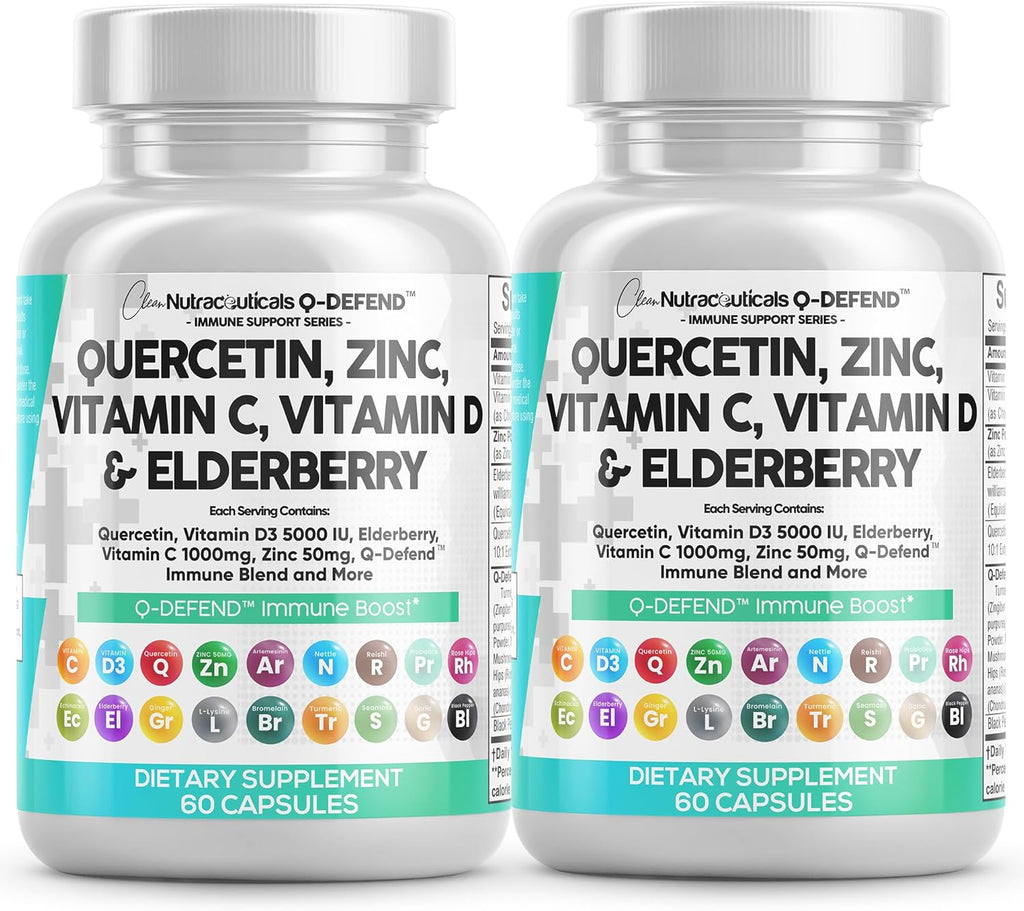 Clean Nutraceuticals Quercetin Zinc Vitamin C Vitamin D Bromelain Elderberry - Lung Immune Support Supplement Adults with Artemisinin, Sea Moss, Echinacea, Allergy Relief (60 Count (Pack of 2))