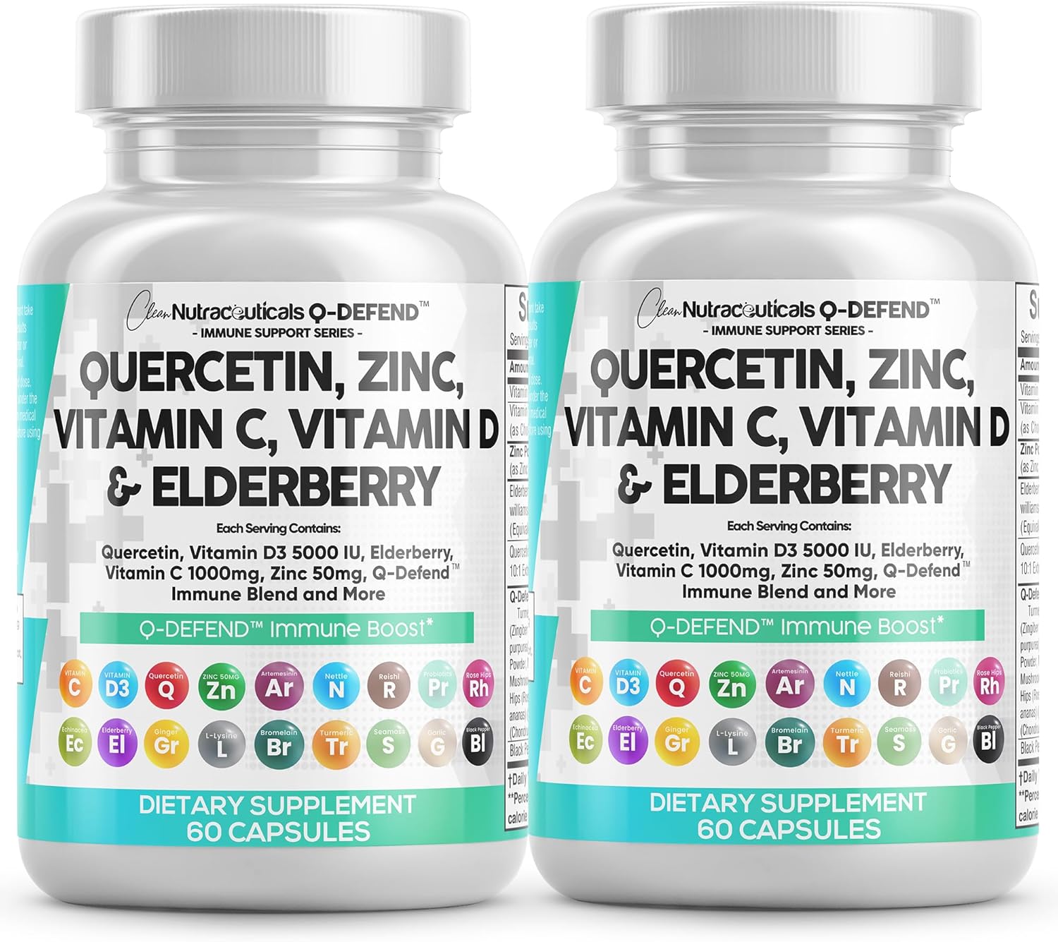 Clean Nutraceuticals Quercetin Zinc Vitamin C Vitamin D Bromelain Elderberry - Lung Immune Support Supplement Adults with Artemisinin, Sea Moss, Echinacea, Allergy Relief (60 Count (Pack of 2))