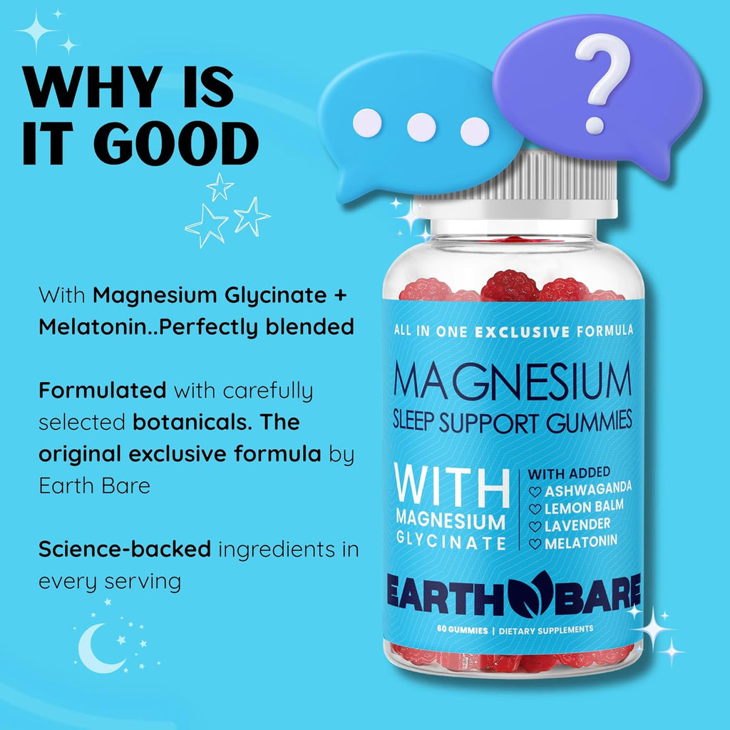 Sleep Gummies with Magnesium Glycinate, Melatonin, Ashwagandha, and Lavender – Extra Strength Sleep Support Gummies, Magnesium and Melatonin Supplement, 120 Count, 2 Month Supply