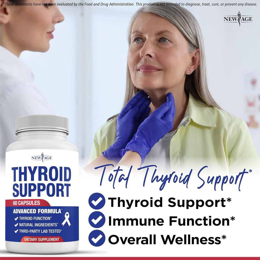 Thyroid Support Supplement for Women & Men with Iodine, B12, Zinc, Selenium, Ashwagandha, Bladderwrack, Turmeric, Schisandra - Non-GMO, Vegetarian - 60 Count