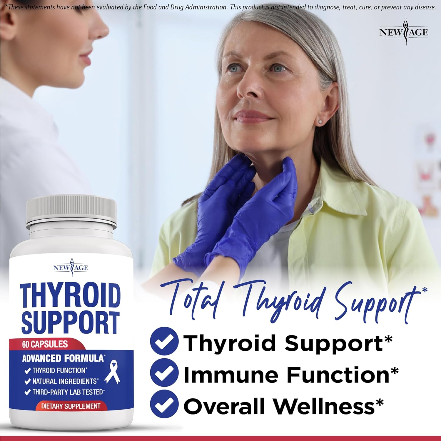 Thyroid Support Supplement for Women & Men with Iodine, B12, Zinc, Selenium, Ashwagandha, Bladderwrack, Turmeric, Schisandra - Non-GMO, Vegetarian - 60 Count