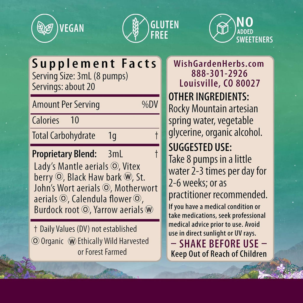 WishGarden Herbs ReBalance After Birth Hormonal - Plant-Based Herbal Supplement with Vitex Berry & Motherwort Supports Healthy Postpartum Hormone Levels and Postnatal Hormone Balance, 2oz