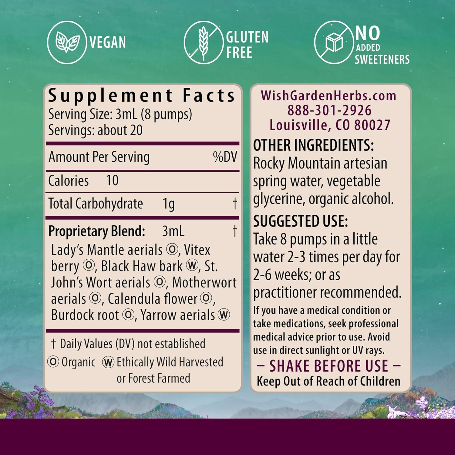 WishGarden Herbs ReBalance After Birth Hormonal - Plant-Based Herbal Supplement with Vitex Berry & Motherwort Supports Healthy Postpartum Hormone Levels and Postnatal Hormone Balance, 2oz