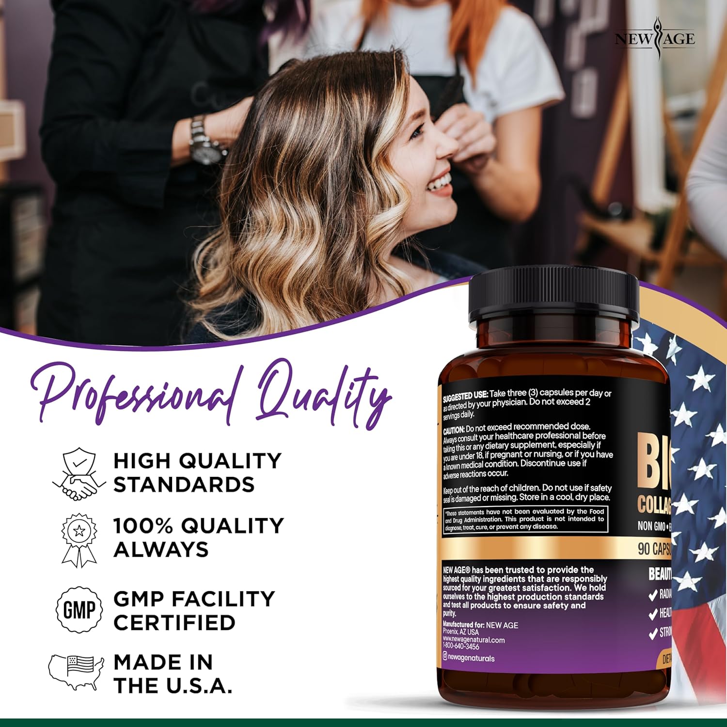 NEW AGE Biotin Collagen Keratin Hyaluronic Acid - 50,000mcg Hair Growth Vitamins for Men and Women, Nails, Hair, Skin Vitamins and DHT Blocker with Vitamin E Folic Acid Pumpkin Seed MSM- 180 Count