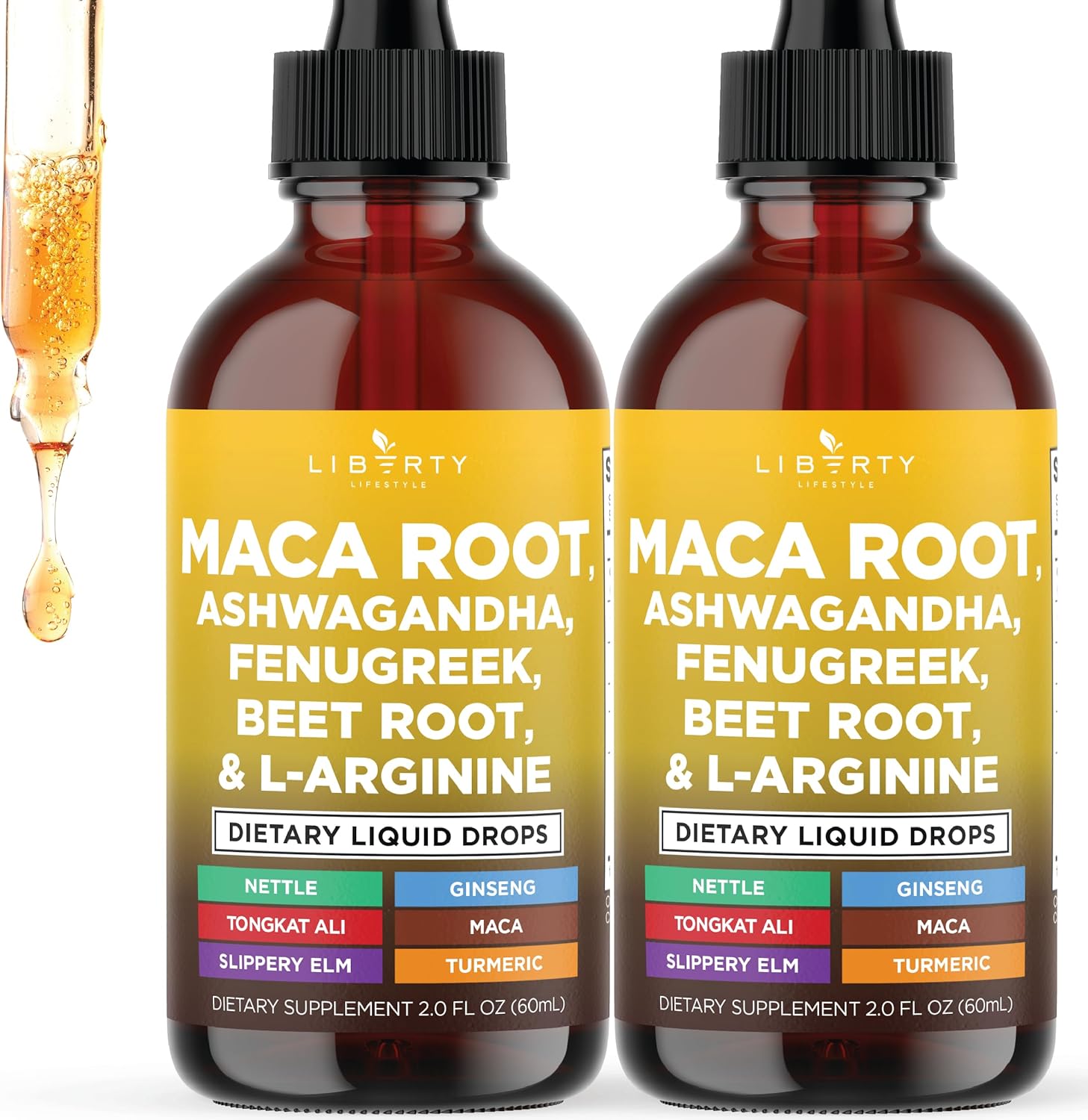 Organic Maca Root Liquid Drops with Ashwagandha, Nettle, Fenugreek, Beet Root and L-Arginine Liquid Multivitamin for Women and Men - 4oz