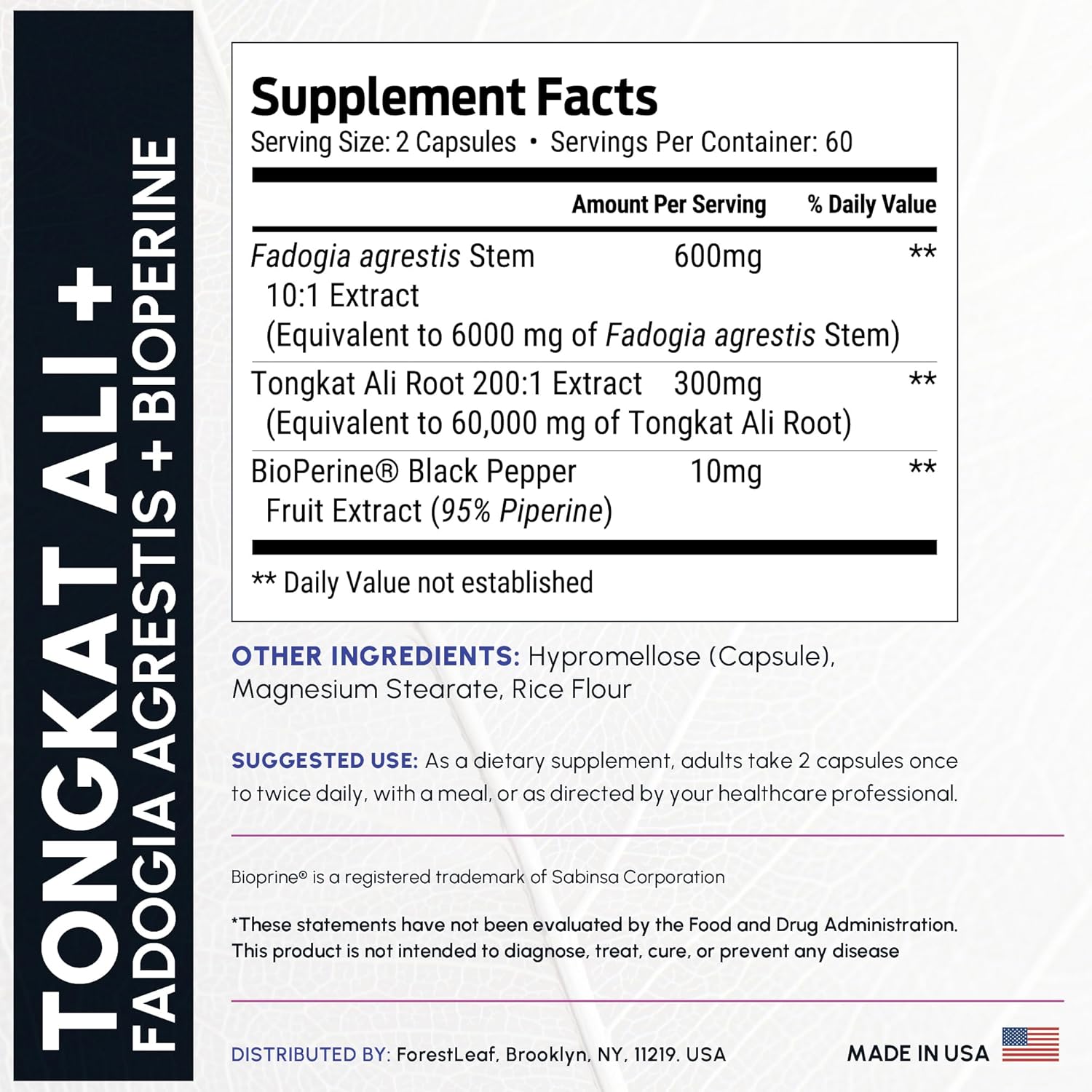 Tongkat Ali and Fadogia Agrestis for Men Supplement w/BioPerine - Tonkat-Ali Max Strength 200:1 Extract - Long Jack Tongkat-ali for Men - Muscle Growth, Performance & Energy - 120 Powder Capsules