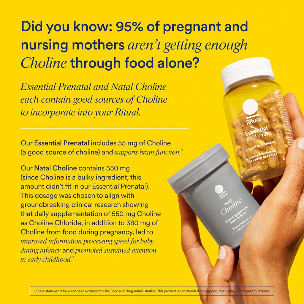 Ritual Essential for Women Prenatal Multivitamin: Folate & Choline for Neural Tube Support, Omega-3 DHA for Fetal Brain Development, Iron, Calcium-Helper D3 & K2, Non-GMO, Vegan, Citrus, 30 Days
