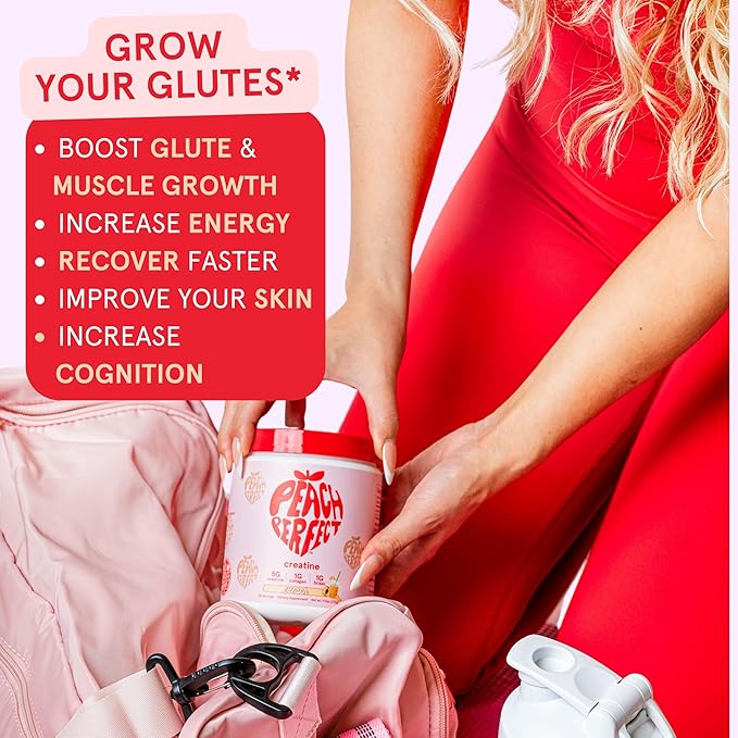 Peach Perfect Creatine Monohydrate Powder, Glute Builder Creatine for Women with Collagen, BCAAs, 5g Vegan Micronized Creatine per Serving, for Energy, Muscle Support, 30 SVG, Peach Flavor