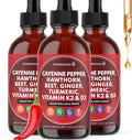 Cayenne Pepper Supplement Liquid Drops + Hawthorn Berry, Vitamin D3 K2 Beet Root Powder, Ceylon Cinnamon, Turmeric Curcumin, Organic Panax Ginseng - 6 OZ