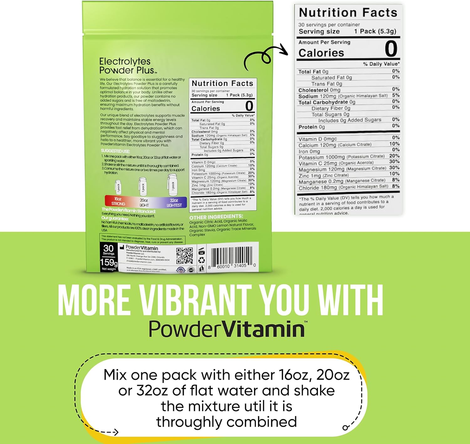 PowderVitamin Electrolytes Powder Plus, Keto, Lemonade, Zero Sugar, 1000mg Potassium, 120mg Calcium, 120mg Magnesium, Non-GMO, Zero Calories, 30 Hydration Packets