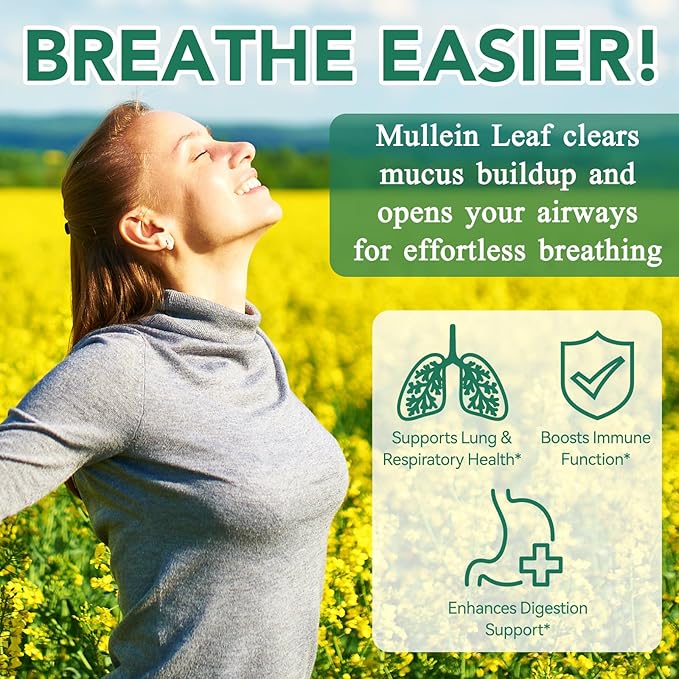 Mullein Gummies for Lung Cleanse 60 Count - 2000 mg Mullein Leaf Extract Gummies with Chlorophyll - Natural Herbal Supplement for Lung Cleanse, Respiratory Support, Boosts Immunity, Digestive Wellness