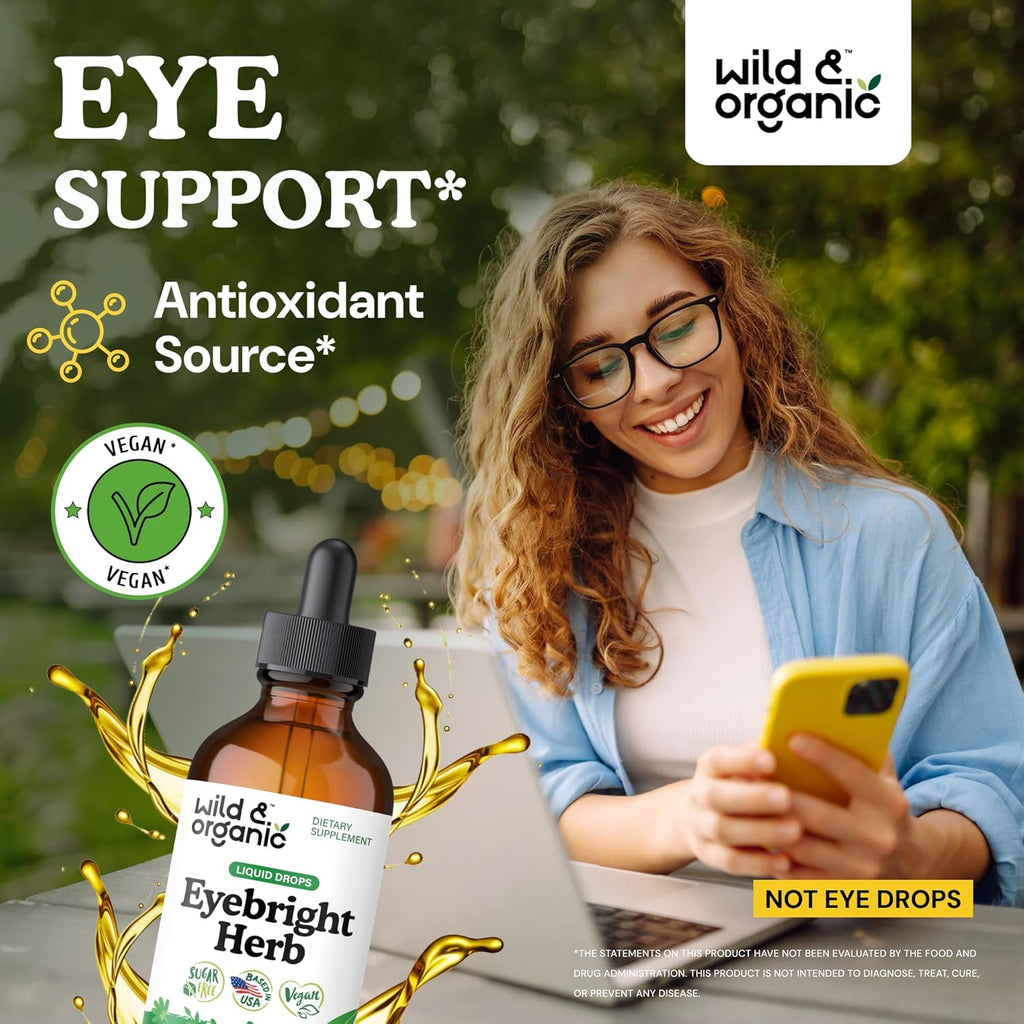 Wild & Organic Eyebright Herb Tincture - Vision Support with Euphrasia Extract - Dietary Eyebright Drops 500 mg - Vegan, Sugar & Alcohol-Free Liquid Supplement - 4 fl oz