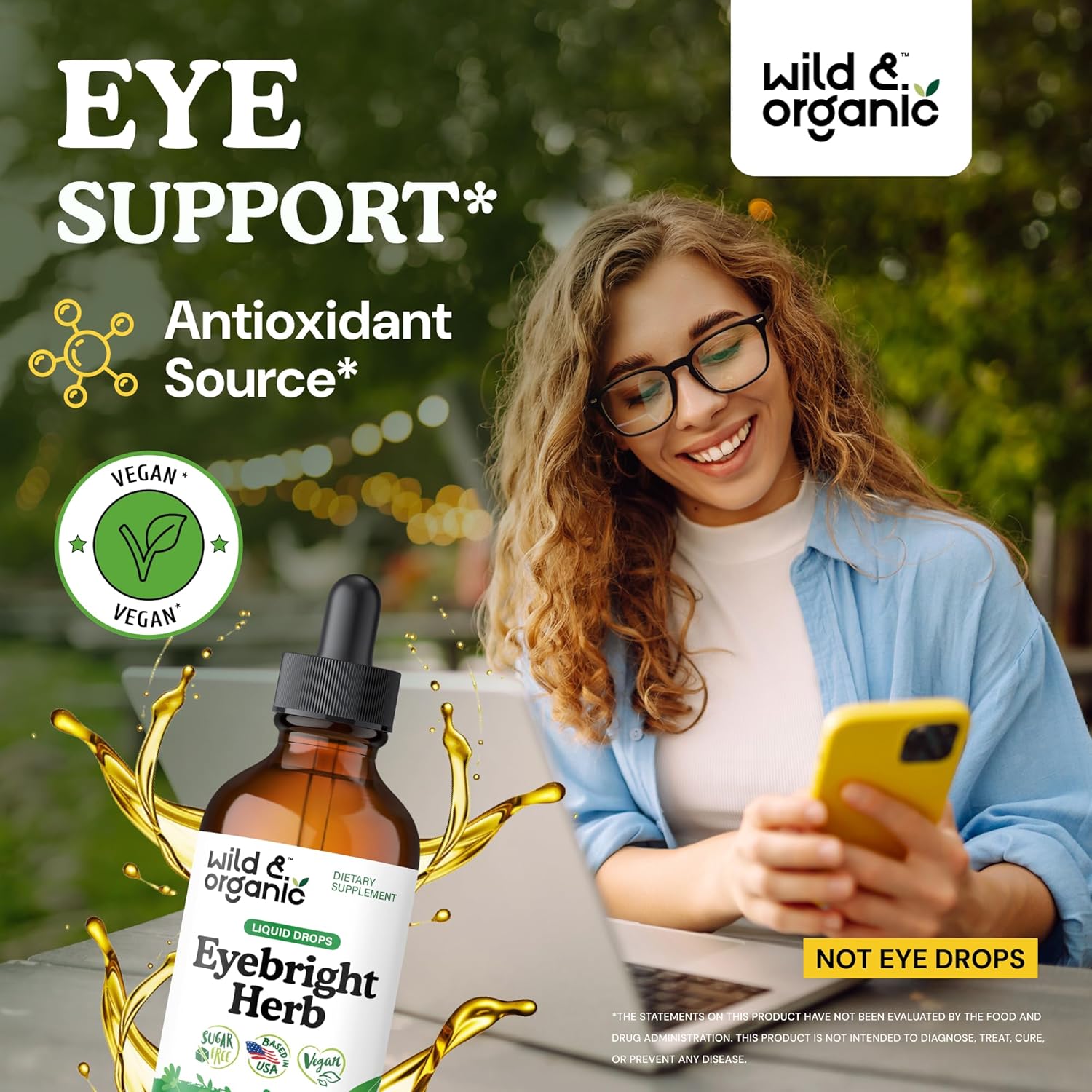 Wild & Organic Eyebright Herb Tincture - Vision Support with Euphrasia Extract - Dietary Eyebright Drops 500 mg - Vegan, Sugar & Alcohol-Free Liquid Supplement - 4 fl oz