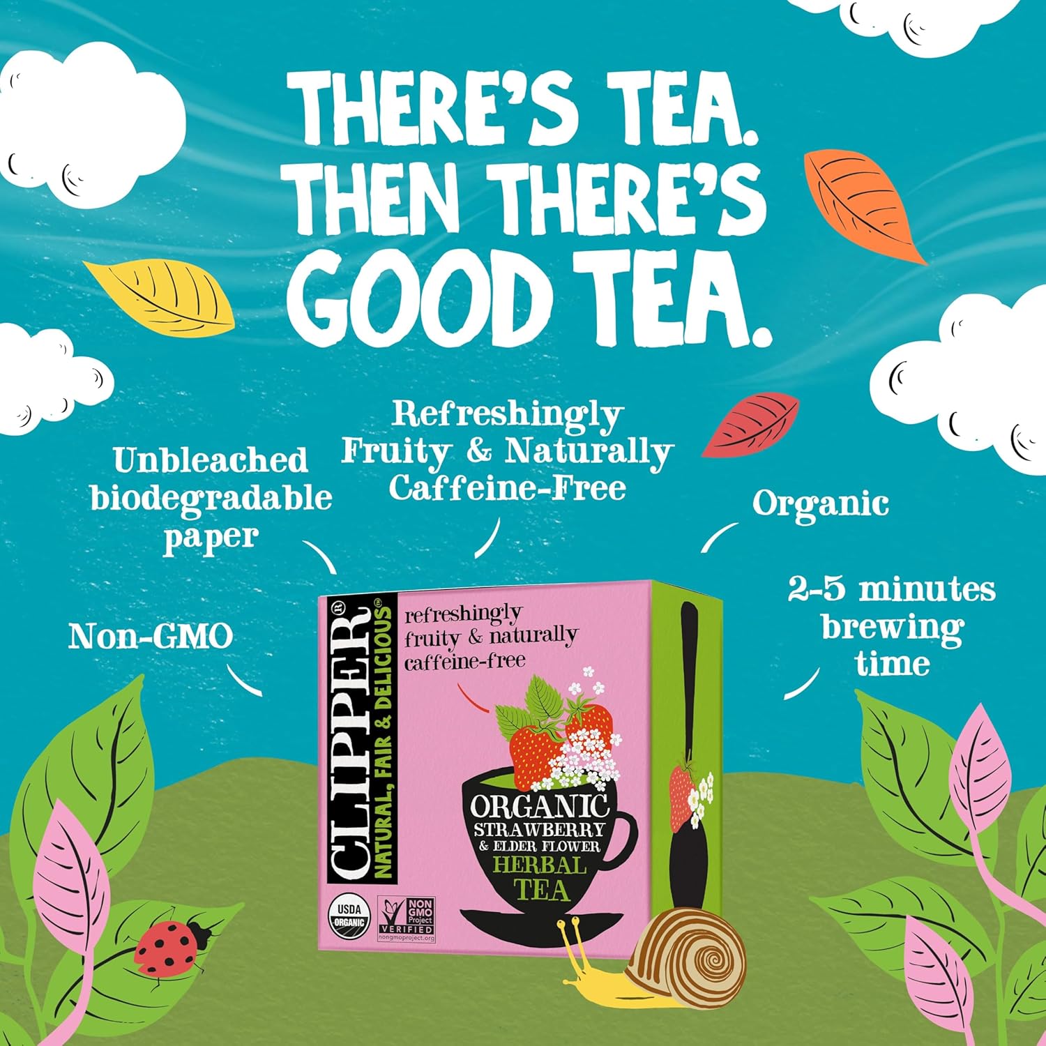 Clipper Tea Strawberry & Elderflower Herbal Tea – Caffeine Free, USDA Organic, Great Hot or Iced – Refreshingly Fruity, Natural, Fair & Delicious – 50 Tea Bags