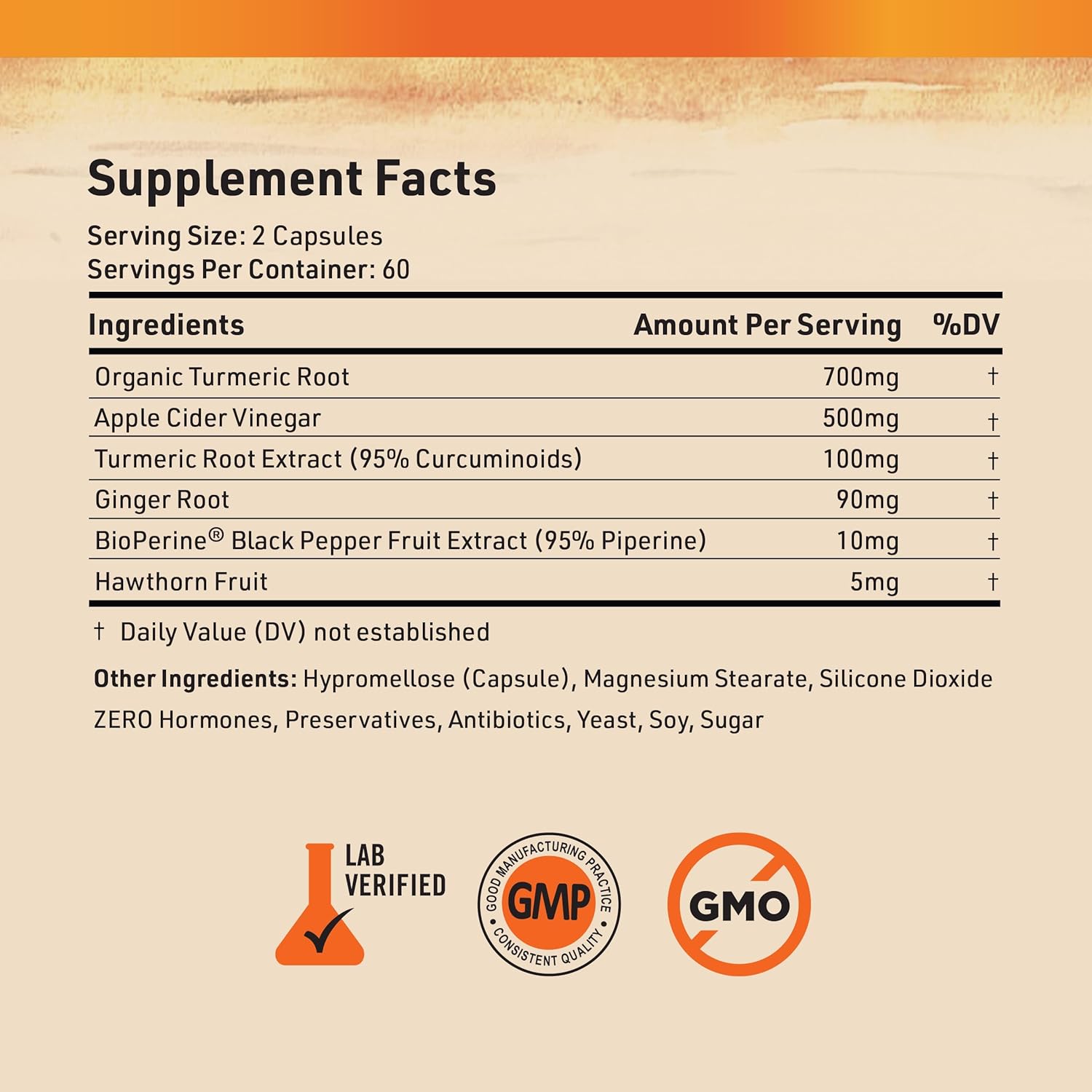 Nature's Base Turmeric and Ginger Supplement - with Curcumin, Apple Cider Vinegar & BioPerine Black Pepper Extract - 95% Curcuminoids - 120 Capsules