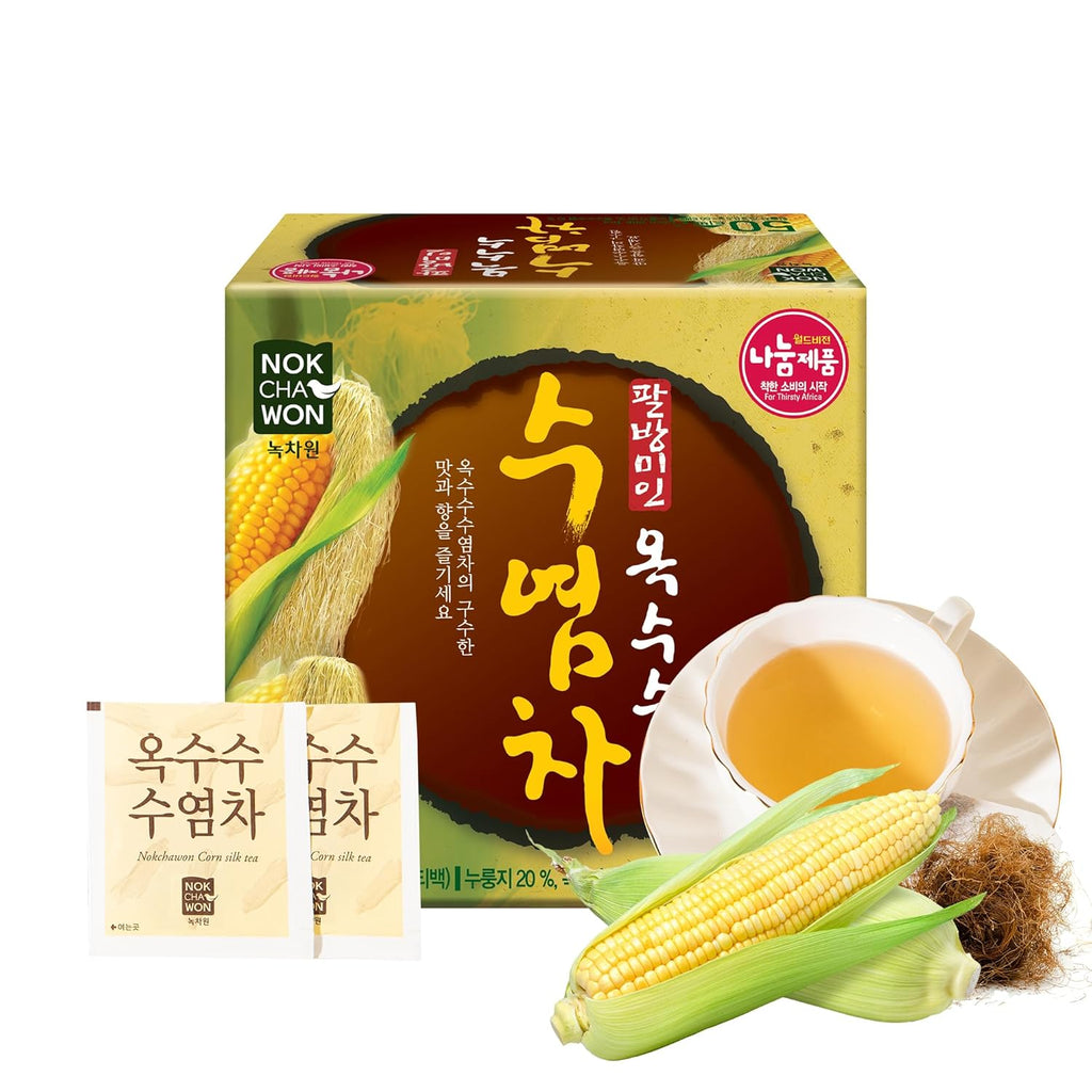 [Nokchawon] Corn Silk Tea | Toasted Korean Herbal Tea Blend with Scorched Rice(Nurungji) | Rich Nutty Flavor, Caffeine-Free Roasted Grain Tea, korean tea, 50 Bags, 80g (2.82oz)