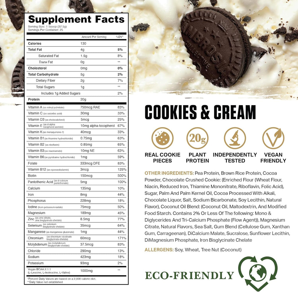 Ambrosia Planta - Premium Organic Plant-Based Protein | Vegan & Keto Friendly | Gourmet Flavors with No Bloating or Stomach Upset | Gluten & Soy Free | No Added Sugar | 25 Servings | Cookies Cream
