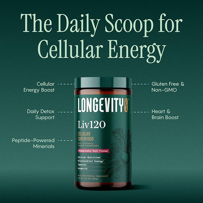 Liv120 Superfood Powder, Antioxidant Blend with Pomegranate, Turmeric, Mulberry, Soursop, Noni, Non-GMO, Vegan, for Energy, Detox, Immunity