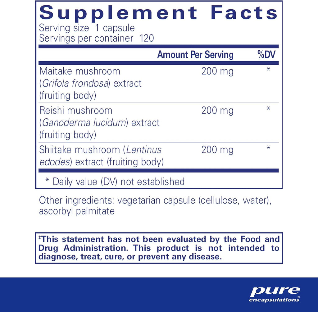 Pure Encapsulations M/R/S Mushroom Formula | Hypoallergenic Supplement Promotes Immune Health and Provides Broad-Spectrum Physiological Support | 120 Capsules