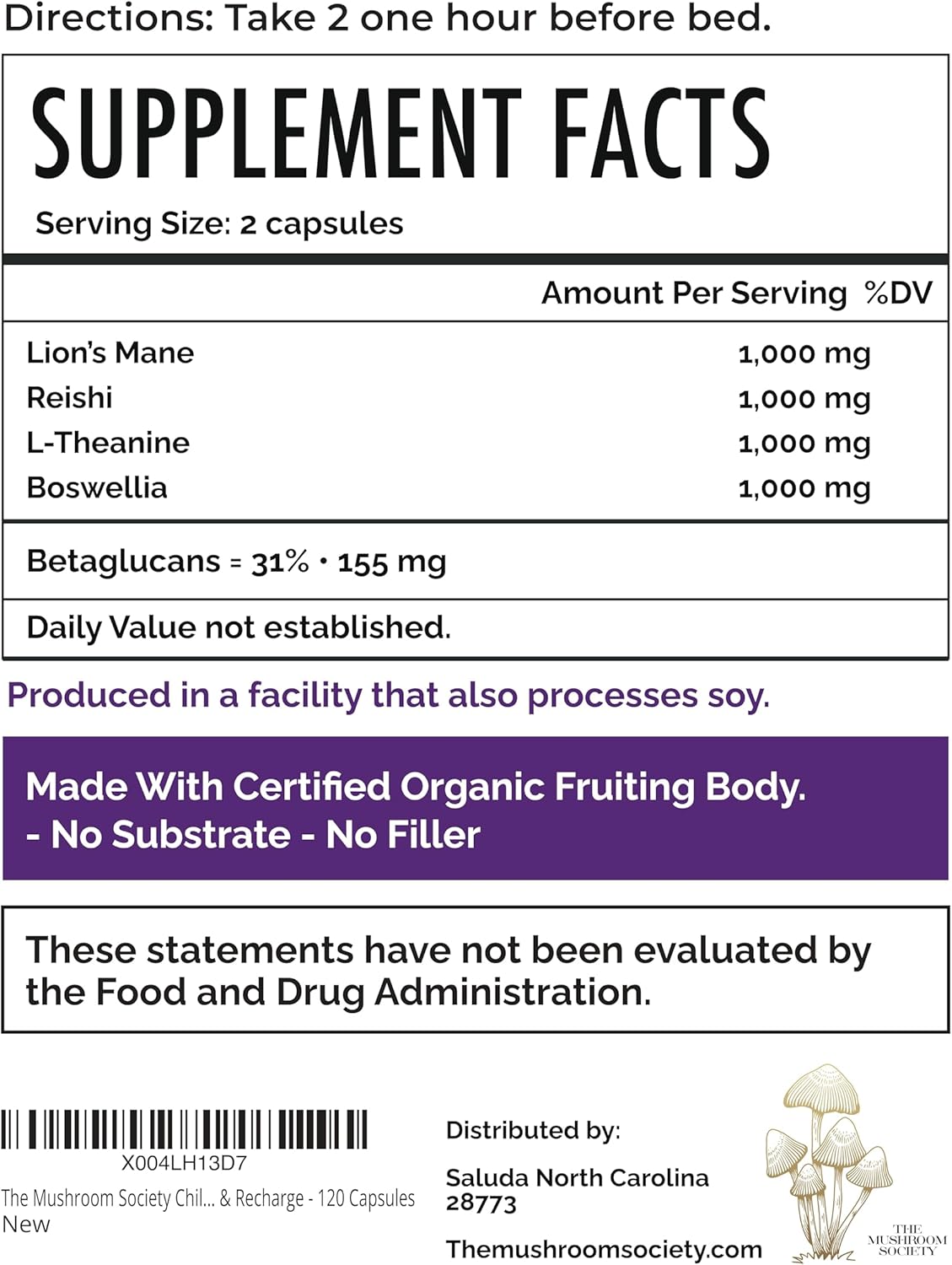 Chill Pill - Lion’s Mane, Reishi, L-Theanine & Boswellia Extract Blend - Mushrooms Supplement for Relax, Recover & Recharge - 120 Vegan Capsules