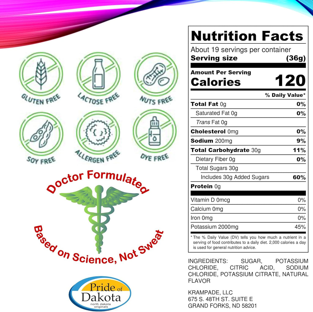 Electrolytes Powder Potassium Supplement - 2000 mg K+, >2X More Than Coconut Water | Cramp Relief and Prevention | Hydration Powder