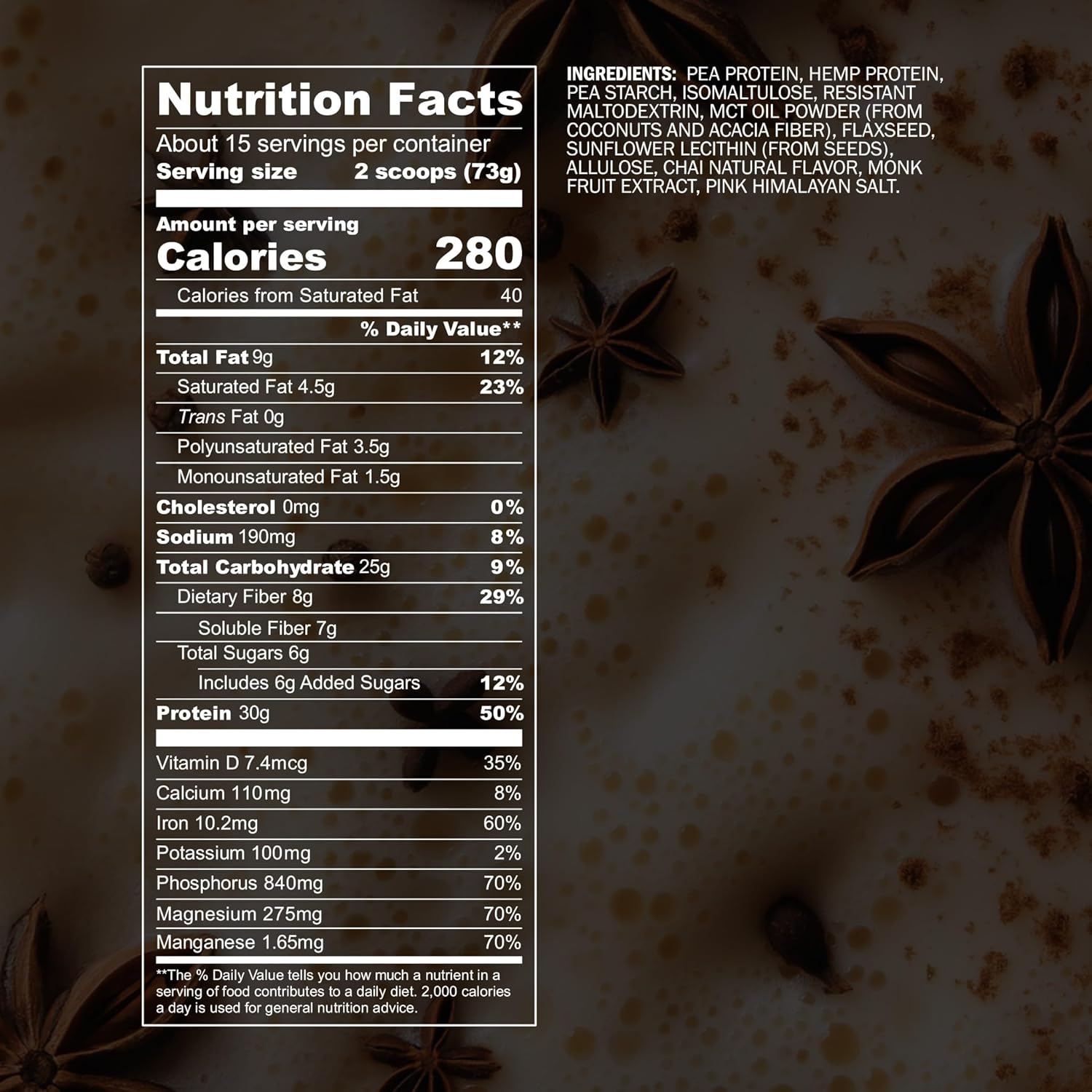 Blueprint by Bryan Johnson Vegan Protein Meal Replacement – Plant Based Hemp Protein with 27g Protein Per Serving – Low Calorie, Chai Flavored Protein for Women & Men – Dairy Free– 15 Servings