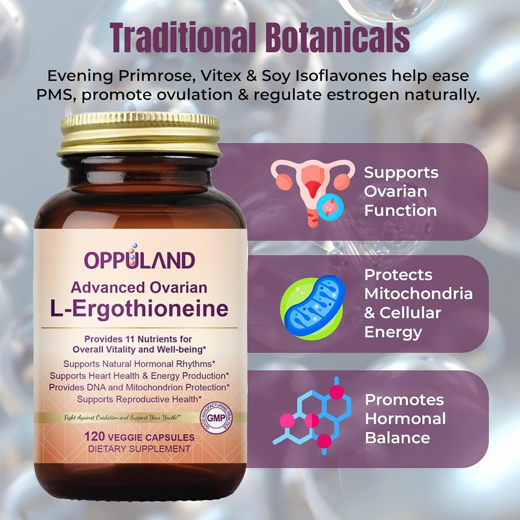 L-Ergothioneine Supplement for Women – Advanced Ovarian Support with Inositol, CoQ10, Vitex, and Multivitamins – Supports Fertility, Ovulation, Hormone Balance – 60 Servings