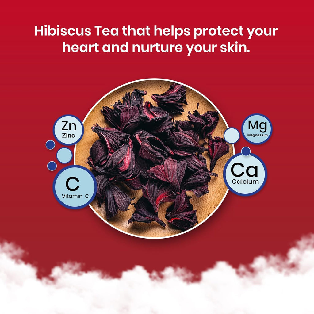 BLUE TEA - Hibiscus Tea - 25 Count - Plant Based Tea Bags | Supports Healthy Sugar Levels | Enhances Skin Glow | Caffeine Free - Herbal Tea - Tangy Flavour | Single Tear Tea Box | Easy Pull Sachets